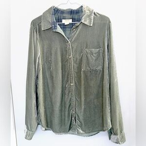 Maeve Anthropologie Karina Crushed Velvet Button Front Top Sage Green Size 6